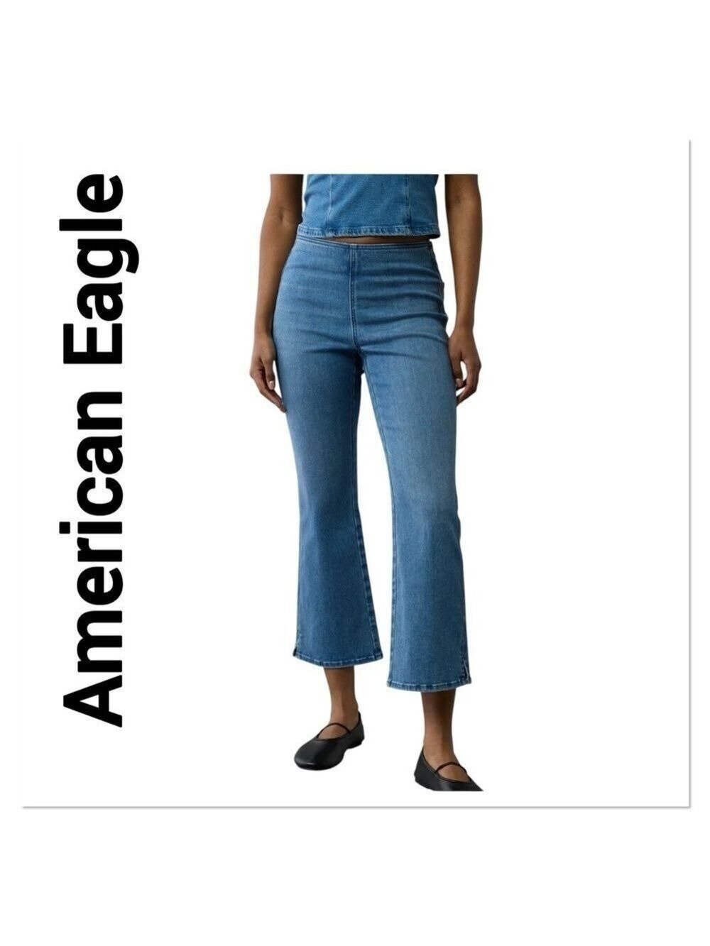 AMERICAN EAGLE Pull On High Waisted Kick Bootcut Crop Jean medium NWT - Picture 2 of 11